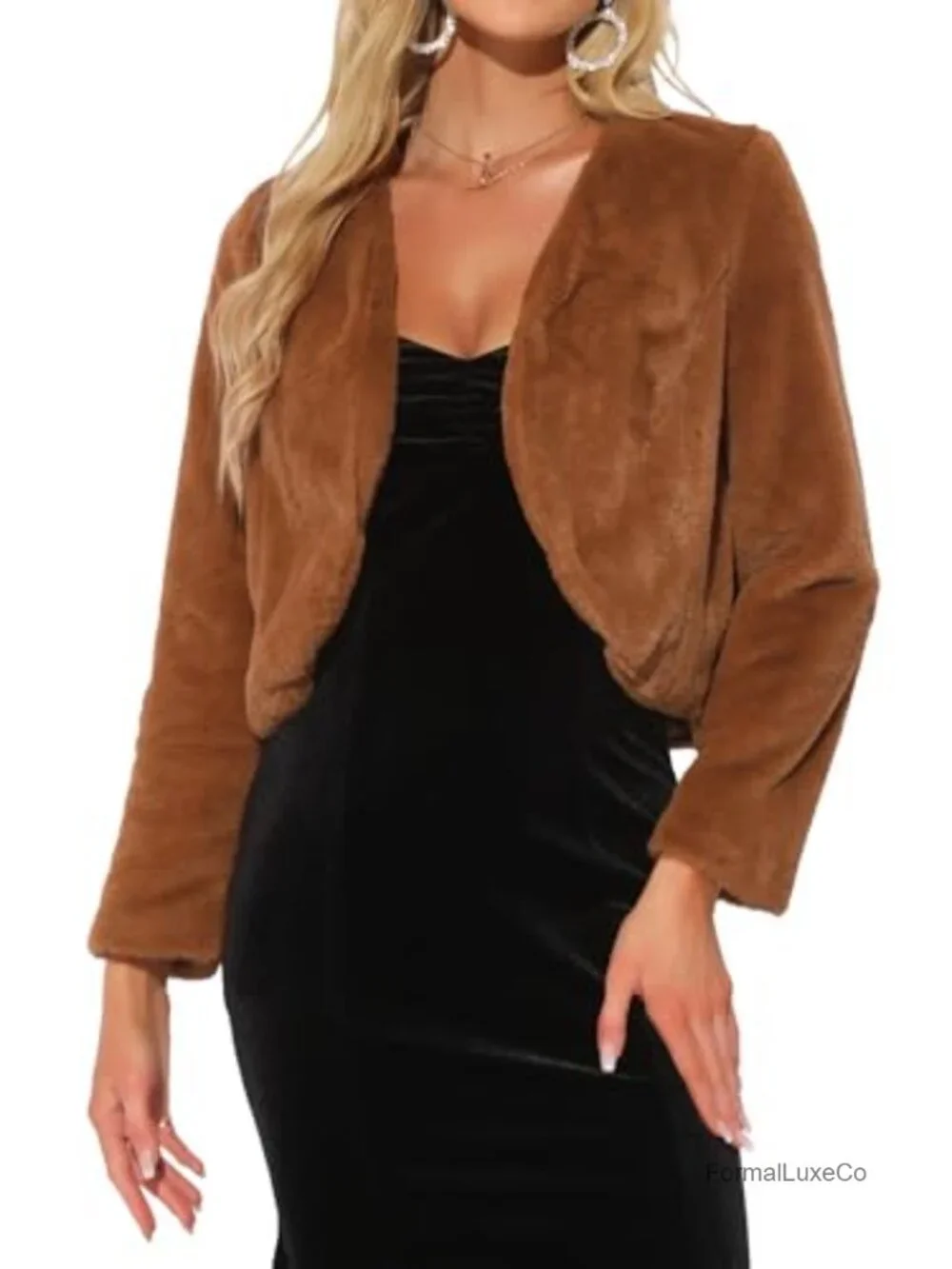 Faux Fur Cropped Jacket Long Sleeve Wedding Bolero Coat Shrug